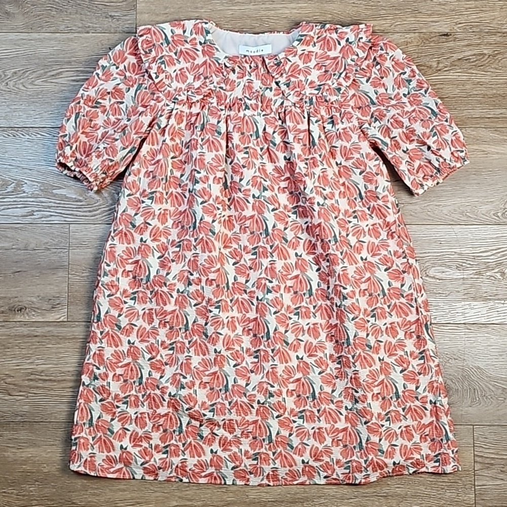 NWT Moodie Textured Cotton Coral Floral Print Ruffle Bib Collar Babydoll… - Picture 3 of 16